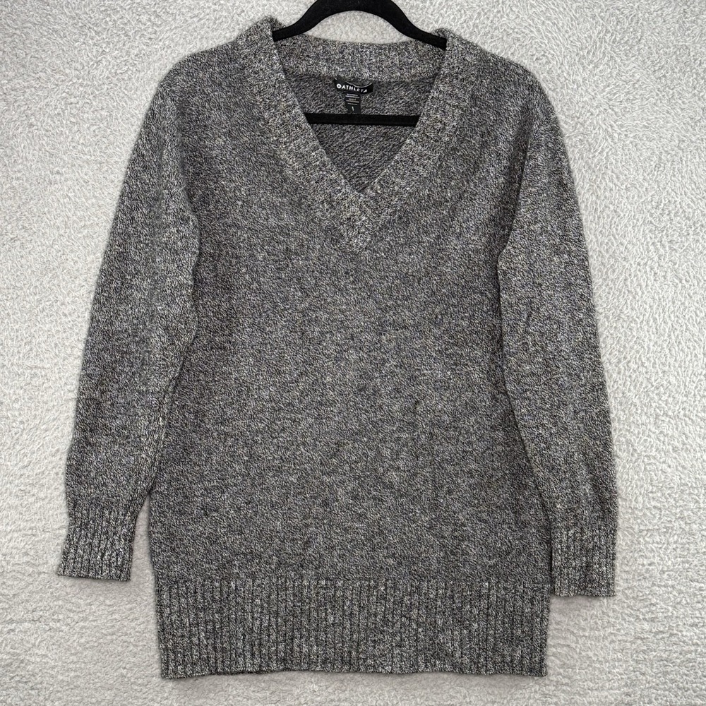 Athleta Vital Black Marled Wool Cashmere Knit V-Neck Tunic Sweater Womens Small